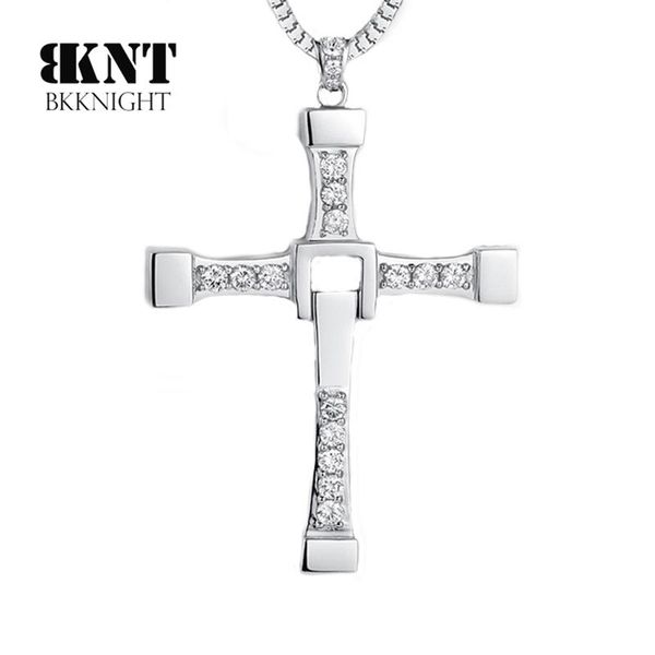 

pendant necklaces fast and furious 8 hip hop cz stones cross necklace 316 stainless steel dominic toretto men women jewelry, Silver