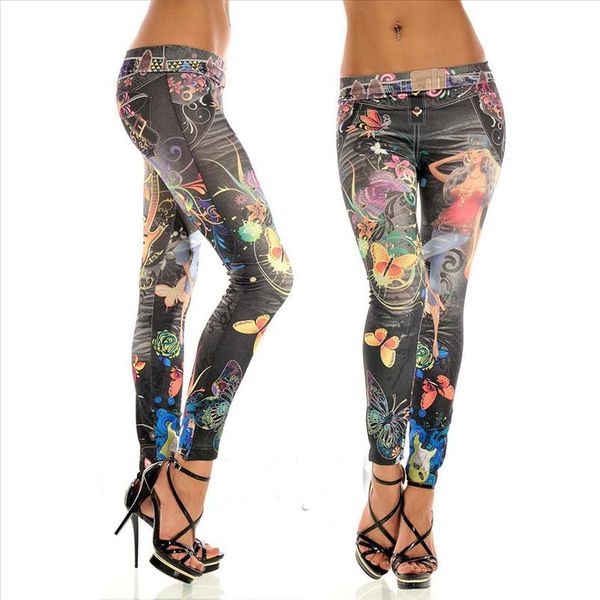 

30 imitation jeans leggings women skinny blue denim leggings stretchy leggins fitness sport pants trouser ropa mujer, Black