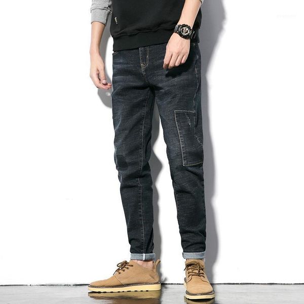 

new japanese style casual jeans loose fit harem jogger retro cargo pants1, Blue