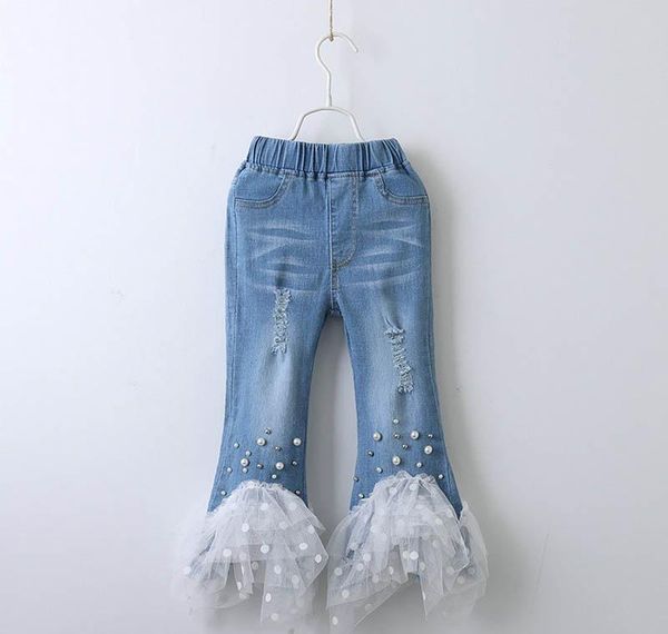 

fashion spring 2019 new denim girls jeans pearl lace kids jeans hole leggings jeans girls trouser kids designer clo sqchuu bbgargden, Blue