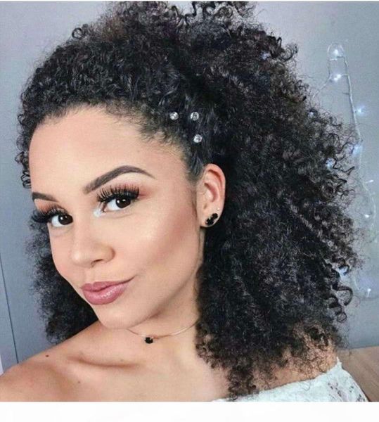 

women natural ponytail hair extension short afro kinky curly wrap brazilian drawstring puff ponytail 120g human hair, Black