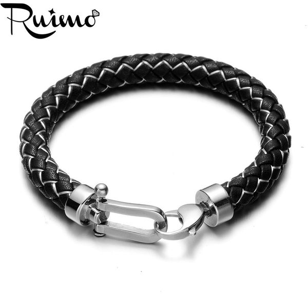 

leather ruimo braided 8mm silk simple men genuine bracelets bangles 316l stainless steel lobster clasp wristband jewelry gift y1119