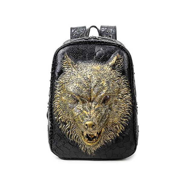 Borse da zaino in rilievo in rilievo 3d Wolf Women Rivet Bag BOW Girls Girls per adolescenti per adolescenti per laptop da viaggio per uomini da viaggio