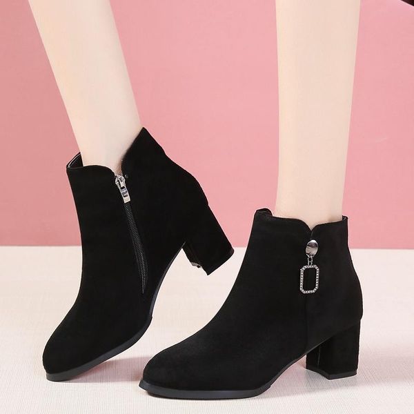 

плюс размер 35-42 2020 новые сапоги на лодыжках женщины весна элегантная кристалл молния обувь женщина высокие каблуки сексуальные дамы вече, Black