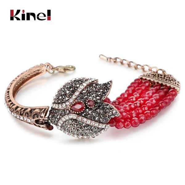 

link, chain kinel charm red natural stone bracelets bangles fashion gold covered gray crystal antique bracelet for women turkish jewelry, Black
