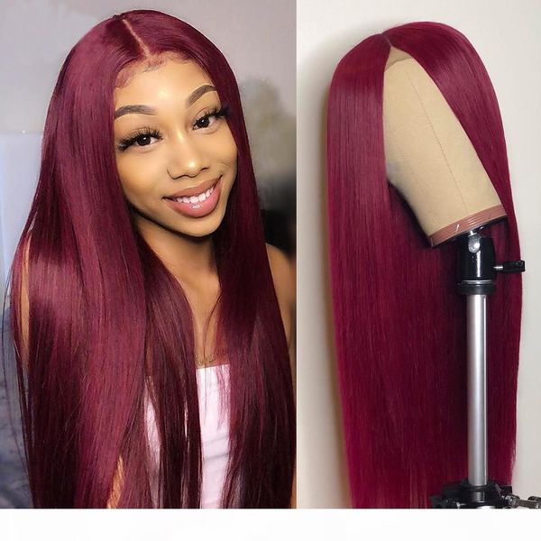

glueless long straight 99j 13x4 lace front human hair wig pre plucked with baby hair red color brazilian remy hair, Black;brown