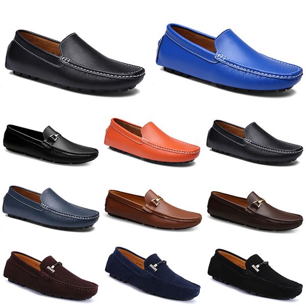 Couro Doudou Homens Casuais Sapatos de Condução Respirável Softs Sole Light Tans Negra Branco Azul Azul Prata Amarelo Calçado Calçado All-Match Outdoor Transversal