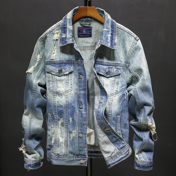 

denim jackets men cowboy slim fit bomber jacket men ripped jean jacket hip hop streetwear coats, Black;brown