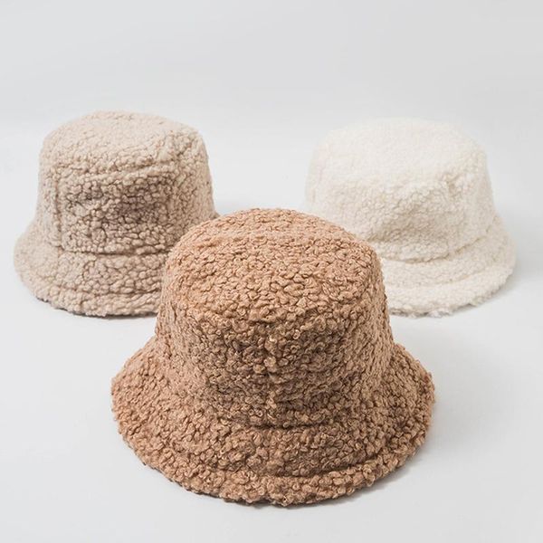 

2021 new hats for women autumn winter bucket hats lamb plush soft warm fisherman hat panama casual caps lady flat korean style, Blue;gray