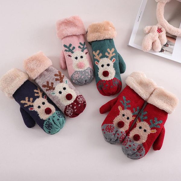 

five fingers gloves women winter soft knitted warm delicate pattern windproof mittens full finger for christmas gifts, Blue;gray