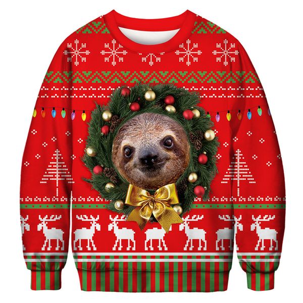 

new ugly christmas sweater costumes funny christmas 3d digital printing fake hair jumper autumn winter clothing gift 201203, White;black