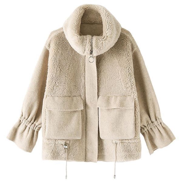 

women's fur & faux women 2021 autumn winter teddy bear coat female jacket elegant loose casual outwear ladies fake overcoat b260, Black