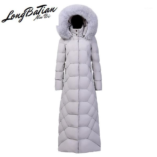 

coat women long winter 25% white duck down jackets for female real fur collar hooded parkas woman ropa mujer tn2191, Black