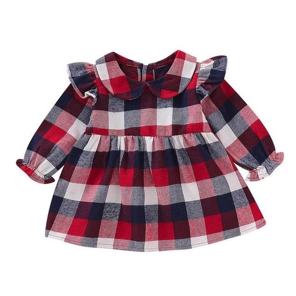 

spring and autumn girls doll collar long sleeve single breasted plaid dress kid size80cm, Black;white