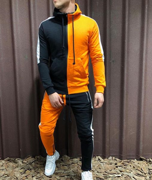 

men 2set piece men winter jacket men's pu leather hoodies 2020 mens sportswear new men hoodies suit tracksuit sweatshirt suit, Gray