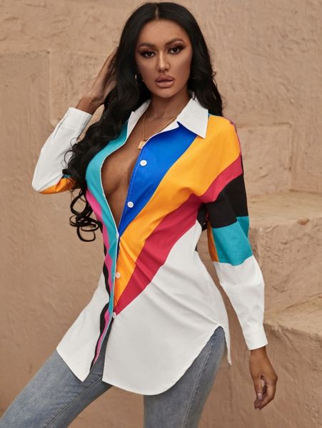 

sxy colorblock high low blouse h0cg#, White