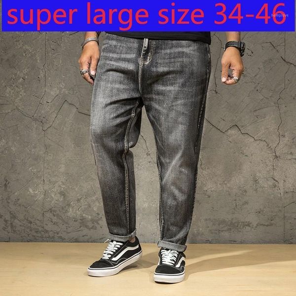 

new harlem elastic super large jeans men fashion tapered leggings loose full length casual plus size 34-40 42 44 461, Blue