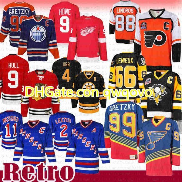 

88 eric lindros 66 mario lemieux 99 wayne gretzky hockey jersey 33 patrick roy brian leetch mark messier bobby orr bobby hul gordie howe 565, Black;red