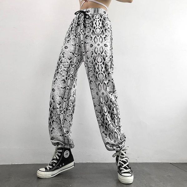 

women clothes fashion serpentine printed pants casual sport trousers high waist mujer sweatpants autumn streetwear p90771, Black;white