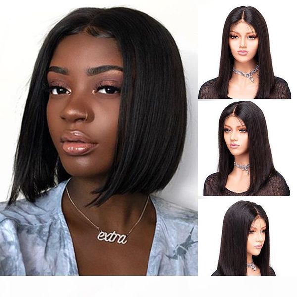 

new designer fashion short bobo straight 2*6 lace front human hair wigs selling remy brazilian black with baby hair natural hairline, Black;brown