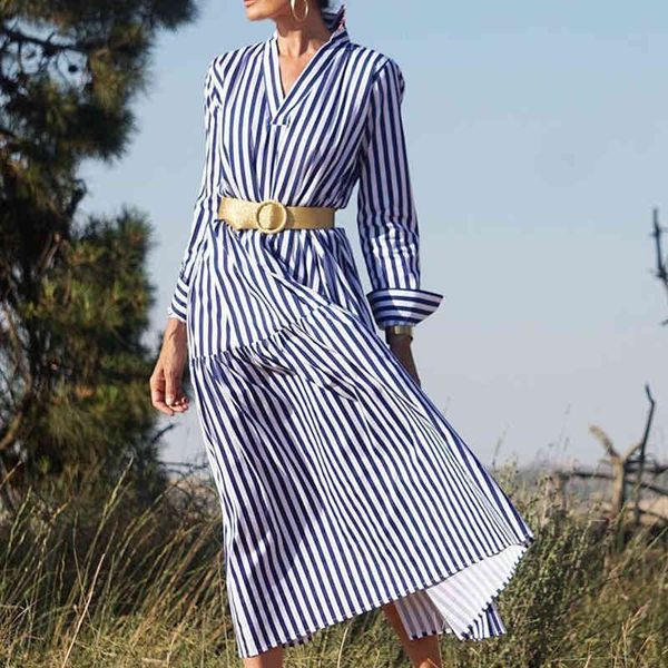 

Womens Long Sleeve V-neck Fashion Casual Print Stripe Commuter Elegant Dress, Black;gray
