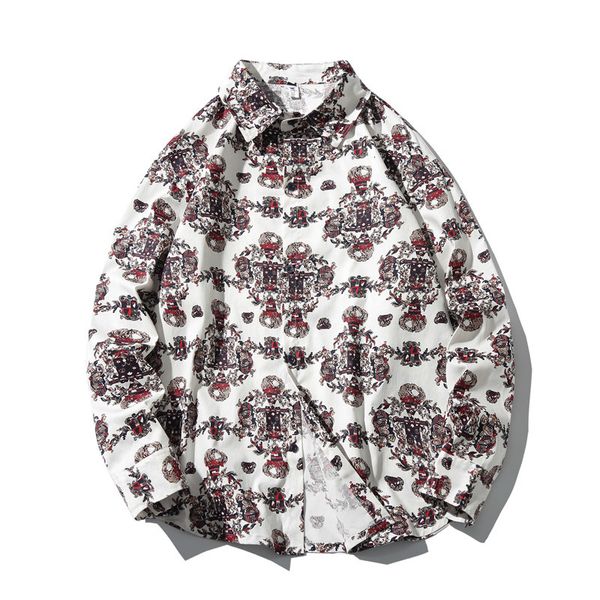 

2021 new long sleeve printed puls fat shirt cotton men's fashion casual clothes original design big printing shirts vpff, White;black