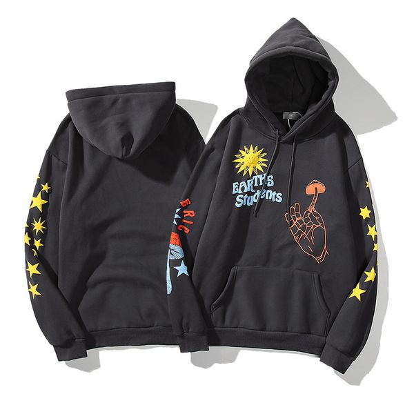 

20ss new fashion designer kanye graffiti letter coat plush hooded sweater, Black