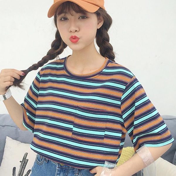 

t-shirts for women striped harajuku short sleeve tee korean kawaii o-neck girls t shirt summer breathable streetwear tshirt1, White
