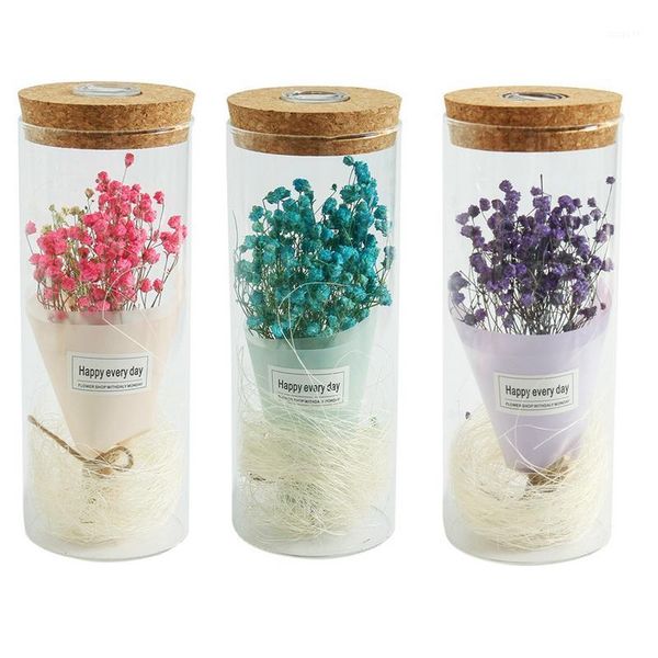 

decorative babysbreath flower in glass cover with light display ornament led light show artificial flower birthday gift1