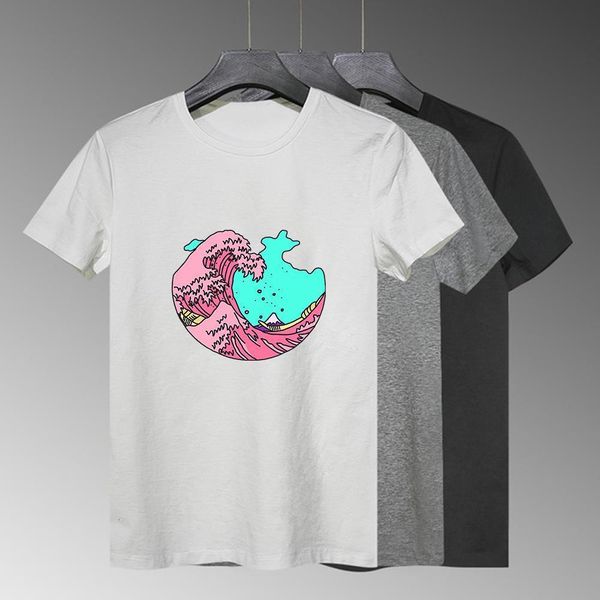 

japanese illustration t-shirt women huge waves graphic print tee vestidos t shirt exquisite casual o-neck pop tshirt, White
