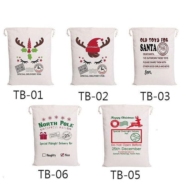 

0ispbag christmas santa sack drawstring 5 styles canvas candy bags for kids gifts