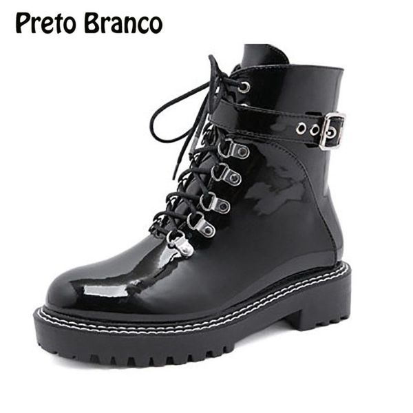 

boots preto branco 2021black patent leather buckle round toe square heel women's shoes motorcycle high -a-20, Black