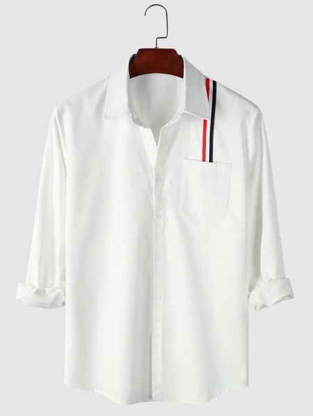 

men contrast tape patched pocket shirt o4yk#, White;black