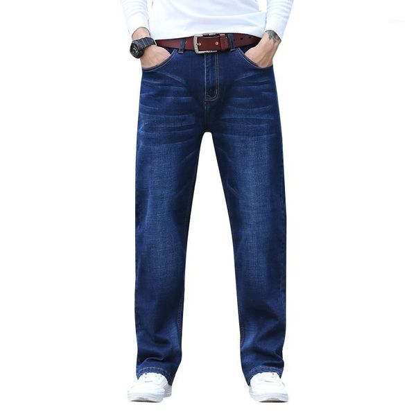 

mens plus size 30-44 big dark blue relax elastic waist ankle jeans big and tall man casual stretch jeans loose fit jean1