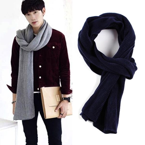 

2020 new solid knitted men scarf long wool boy neck scarves long winter warm stoles shawls and wraps bandana, Blue;gray