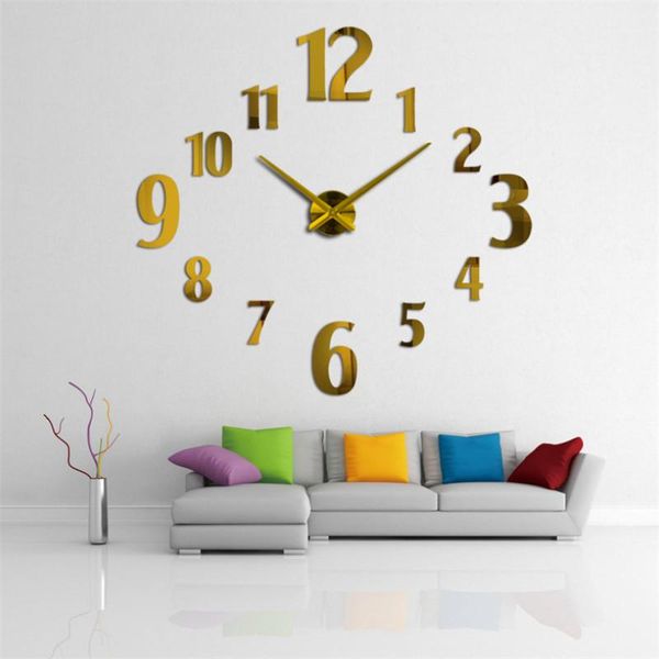 

creative round diy mirror wall clock wall stickers home decor living room decorative clock bedroom nordic stereo