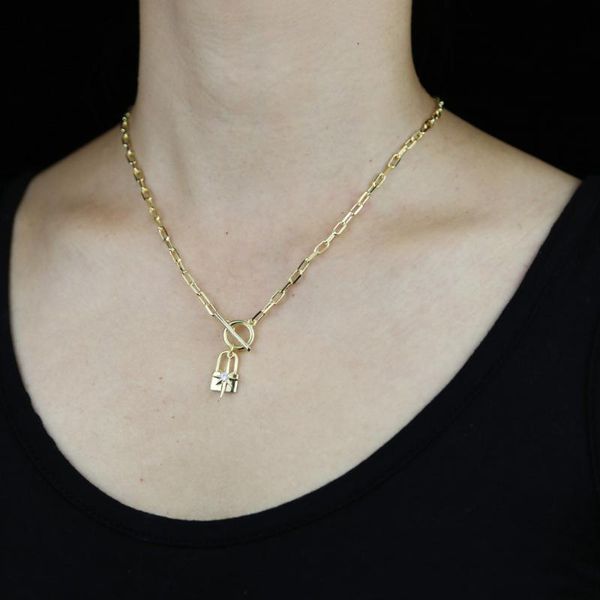 

chokers gold color lock ot buckle toggle choker necklace charm northstar pendants simple personality clavicle chain women chic jewelry, Golden;silver