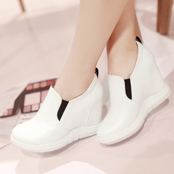 

hidden platform wedges sneakers women spring autumn casual women shoes on platform comfort wedge heels red white sneaker female 201202, Black