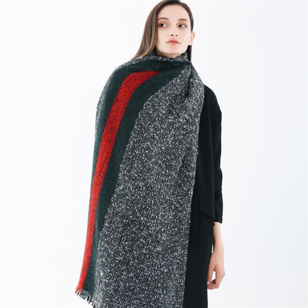 

2020 new fashion street stripe autumn winter warm thick lengthened cashmere like scarf, Blue;gray
