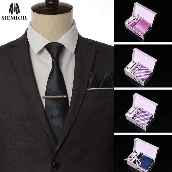 

ysry ricnais fashion box 8cm formal silk pocket set square&tie red grey plaid jacquard handkerchief necktie suit men for business gravata, Black;blue