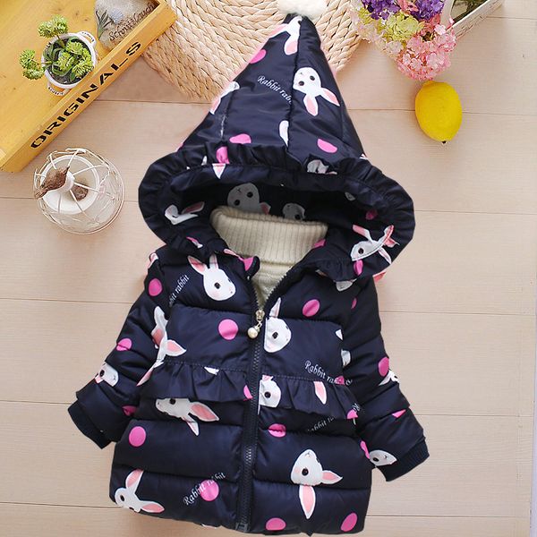 

girl's down and down cotton padded coat 2019 new girl baby's foreign style winter cotton padded jacket baby children's thicke, Blue;gray