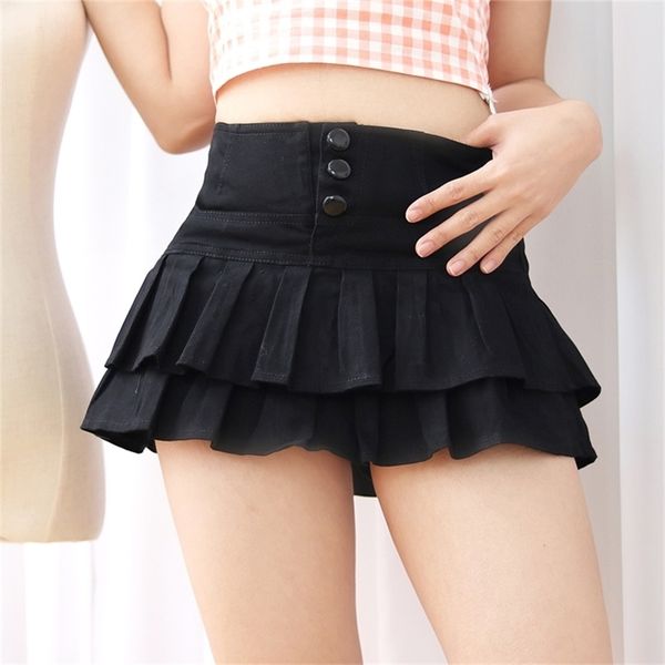 S-XL Sommer Korea Mode Frauen Einfarbig Shorts Röcke Weiß Junges Mädchen Böden Rüschen saum Süße Mittlere taille Sexy mini Rock T200701