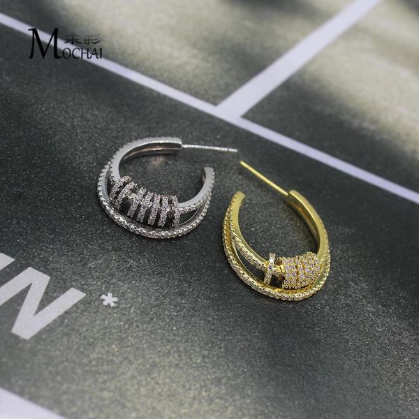 

japan and south korea new double-line multi-circle smart earrings shiny inlaid with zircon fashion earrings ladies zk40, Golden;silver
