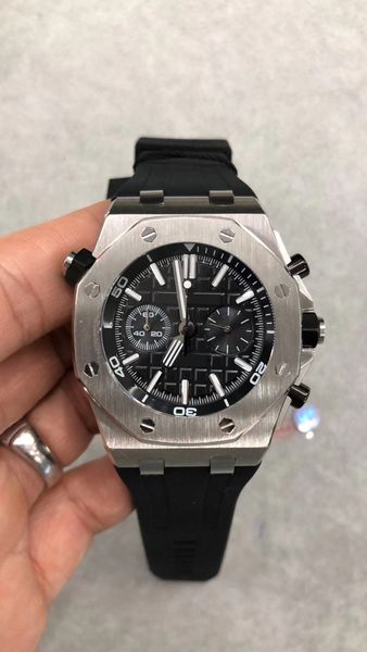 

u1 mens watch 15710st 42mm black dial rotary ring japanese vk quartz chronograph rubber strap 20m waterproof men sports watches, Slivery;brown