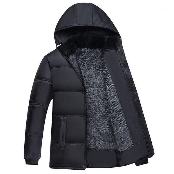 

parka coats men winter jacket thicken hooded waterproof windproof warm fleece outwear casual loose male overcoat1, Black