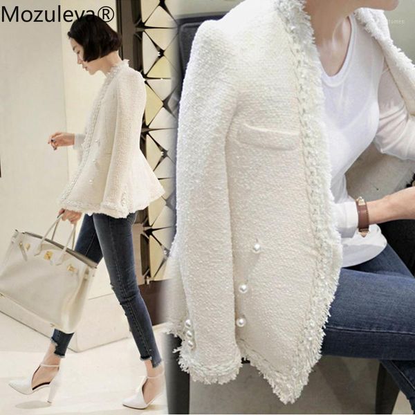 

mozuleva 2019 brand lady winter pearls tassels woolen jacket coat women vintage casaco femme warm tweed jacket elegant overcoat1, Black;brown