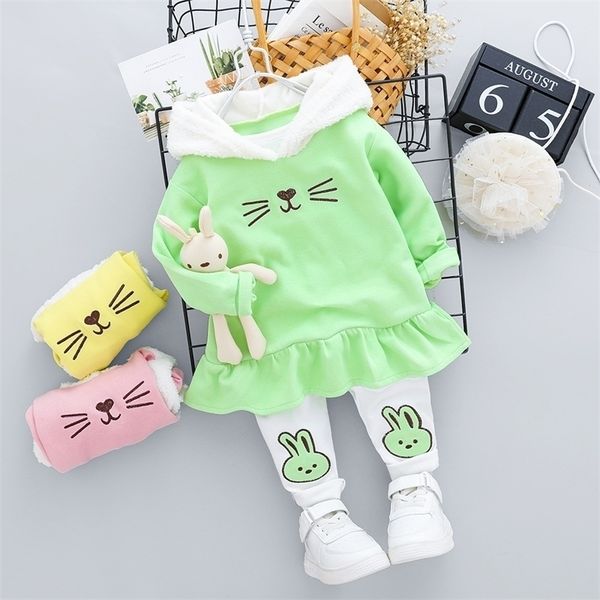 

hylkidhuose autumn baby girls clothing sets hooded lace rabbit pants newborn infant clothes kids casual costume 201126, White
