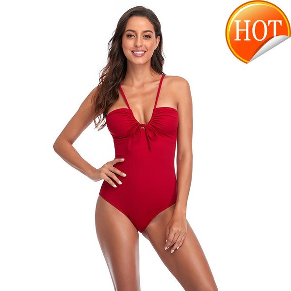 

2021 new solid color swimsuit one piece bikini v-neck swimsuit, White;black