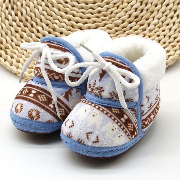 

first walkers cute baby shoes spring warm soft retro printing cotton padded infant boys girls boots 6-12m