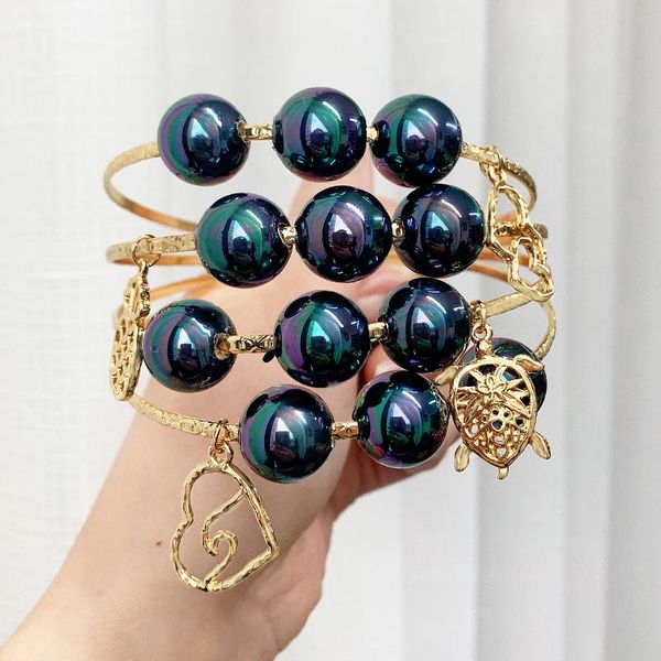 

bangle say diameter 6-10 cm guam micronesia marshallese hawaii glass pearl heart pineapple charm man woman bracelet gjz404, Black